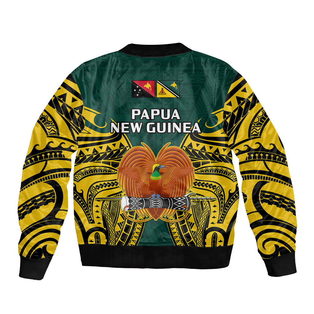 Papua New Guinea Sleeve Zip Bomber Jacket Jiwaka Province Mix Coat Of Arms Polynesian Art LT14 - Polynesian Pride
