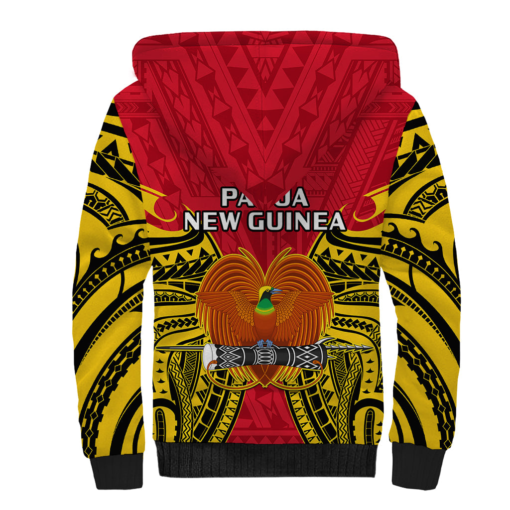 Papua New Guinea Sherpa Hoodie National Capital District Mix Coat Of Arms Polynesian Art LT14 - Polynesian Pride