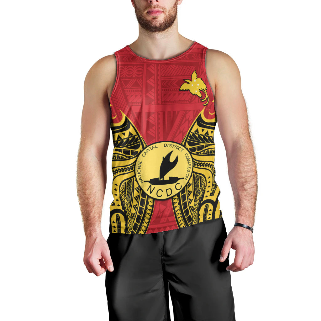 (Custom Personalised) Papua New Guinea Men Tank Top National Capital District Mix Coat Of Arms Polynesian Art LT14 - Polynesian Pride
