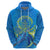 Custom Palau Hoodie Hibiscus Turtle Mix Coat of Arms Blue Version LT14 Zip Hoodie Blue - Polynesian Pride
