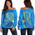 (Custom Personalised) Palau Off Shoulder Sweater Hibiscus Turtle Mix Coat Of Arms Blue Version LT14 Women Blue - Polynesian Pride