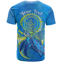 Custom Palau T Shirt Hibiscus Turtle Mix Coat of Arms Blue Version LT14 - Polynesian Pride