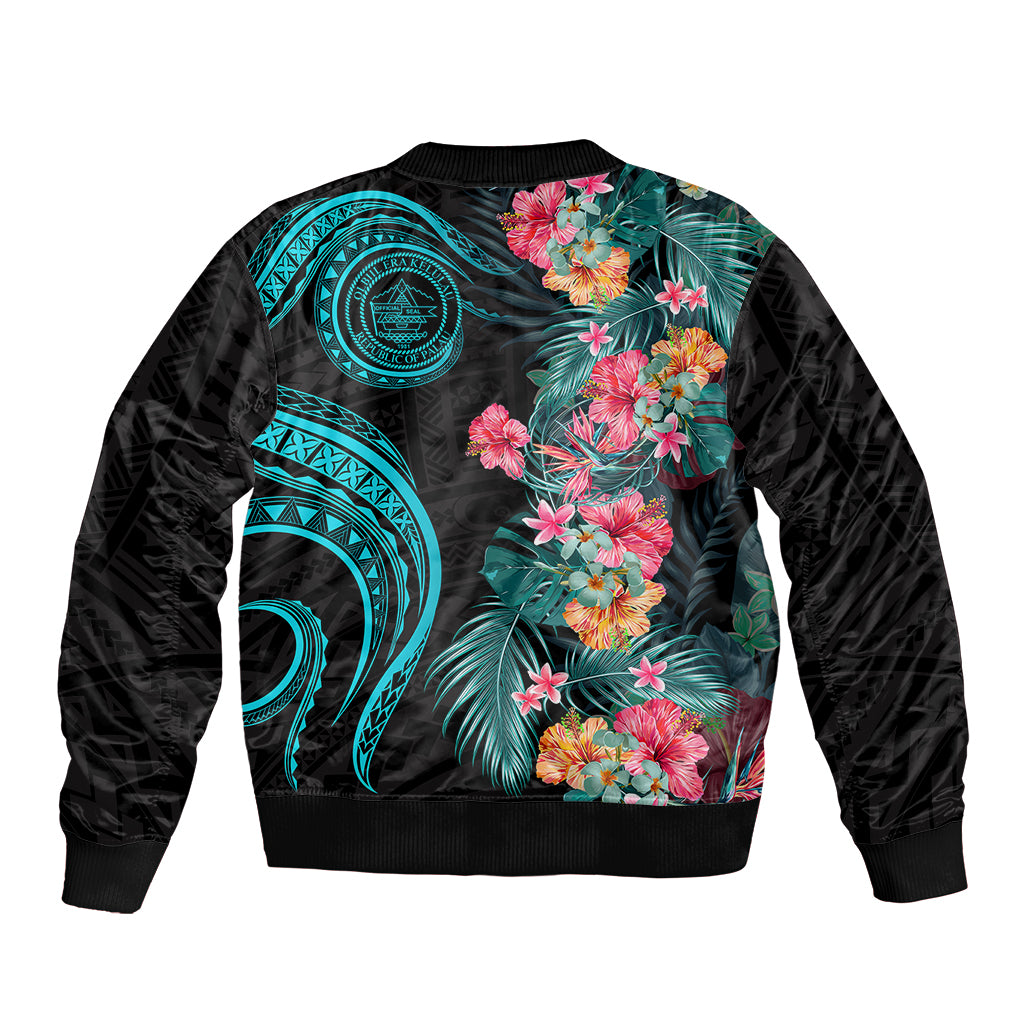 Palau Bomber Jacket Tropical Flowers With Polynesian Pattern LT14 - Polynesian Pride