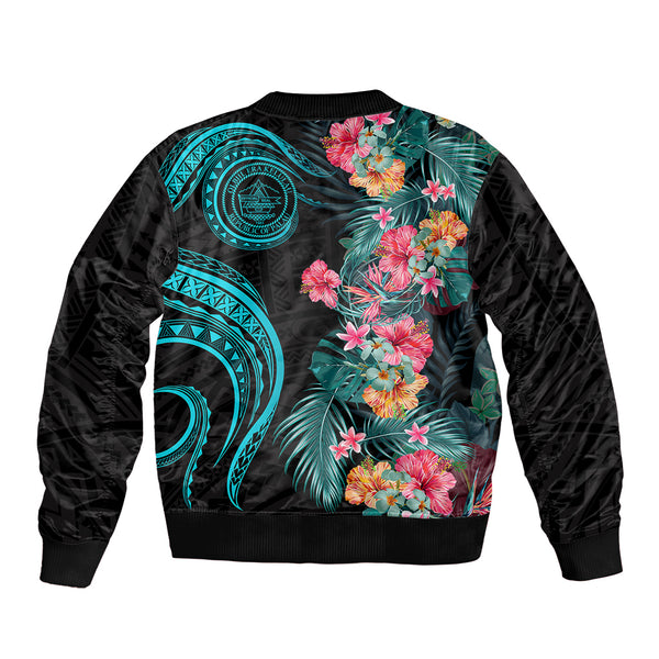 (Custom Personalised) Nauru Polynesian Hibiscus Naoero Blue Sleeve Zip Bomber Jacket LT14 main image 1