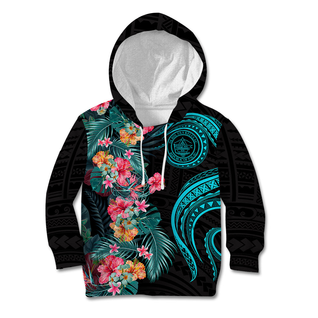 Palau Kid Hoodie Tropical Flowers With Polynesian Pattern LT14 Hoodie Black - Polynesian Pride