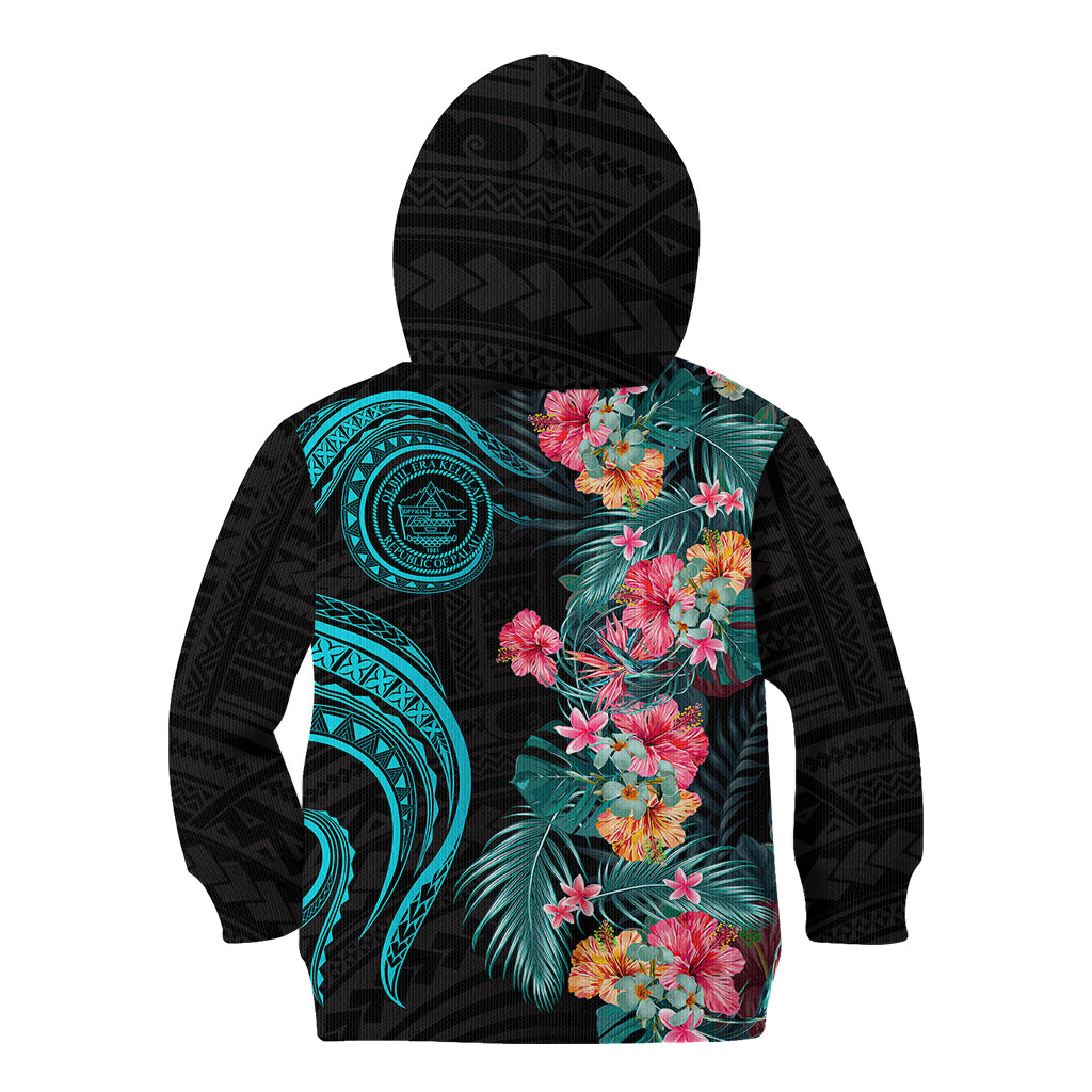 Palau Kid Hoodie Tropical Flowers With Polynesian Pattern LT14 Zip Hoodie Black - Polynesian Pride