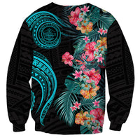 Palau Sweatshirt Tropical Flowers With Polynesian Pattern LT14 - Polynesian Pride