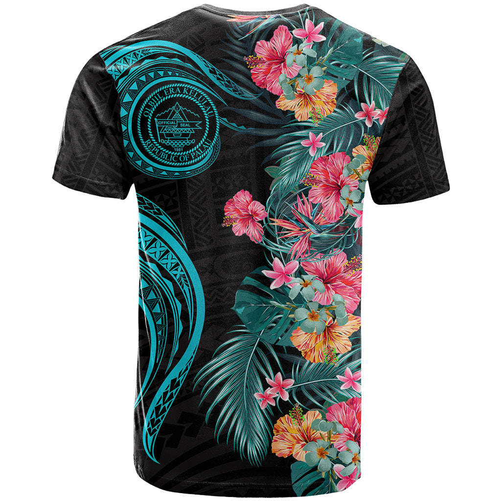 Palau T Shirt Tropical Flowers With Polynesian Pattern LT14 - Polynesian Pride