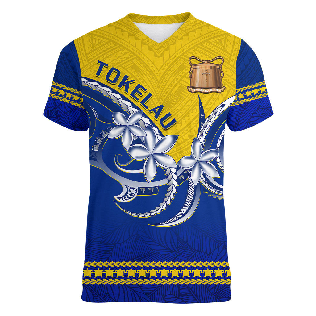 Tokelau Women V Neck T Shirt Tokelauan Tatau Plumeria Special Style LT14 - Polynesian Pride