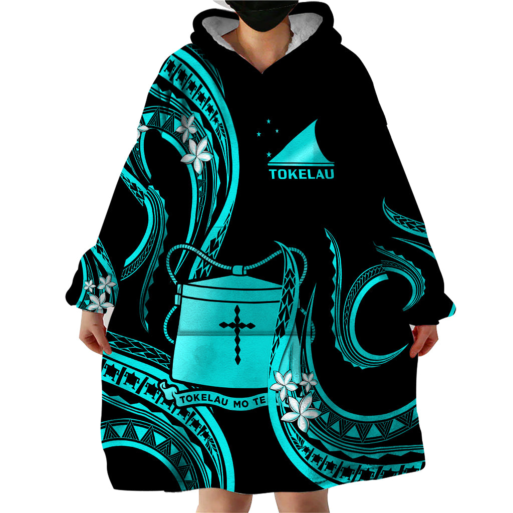 Tokelau Wearable Blanket Hoodie Tokelauan Tatau With Badge Light Turquoise LT14 - Polynesian Pride