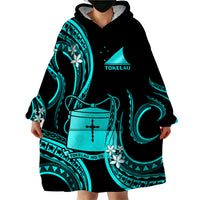 Tokelau Wearable Blanket Hoodie Tokelauan Tatau With Badge Light Turquoise LT14 - Polynesian Pride