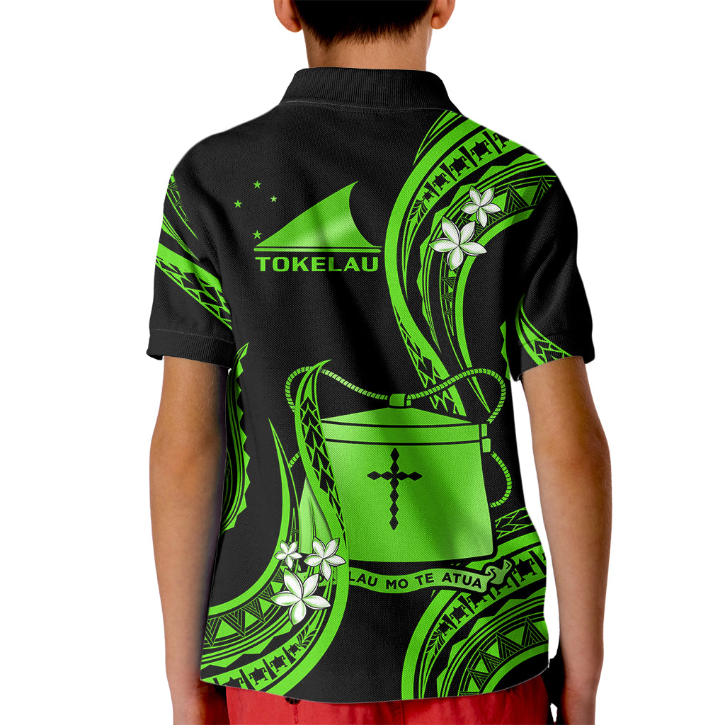 Tokelau Kid Polo Shirt Tokelauan Tatau With Badge Green LT14 - Polynesian Pride