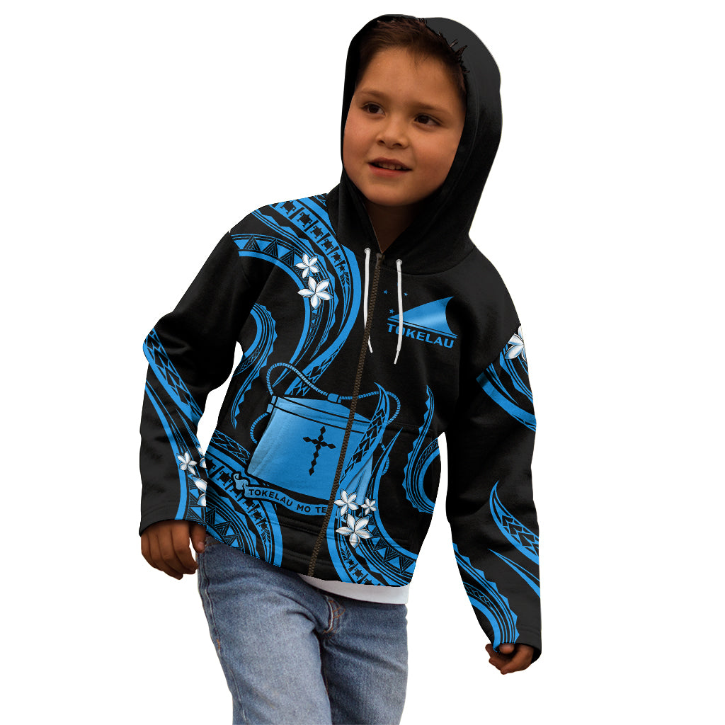 Tokelau Kid Hoodie Tokelauan Tatau With Badge Blue LT14 - Polynesian Pride