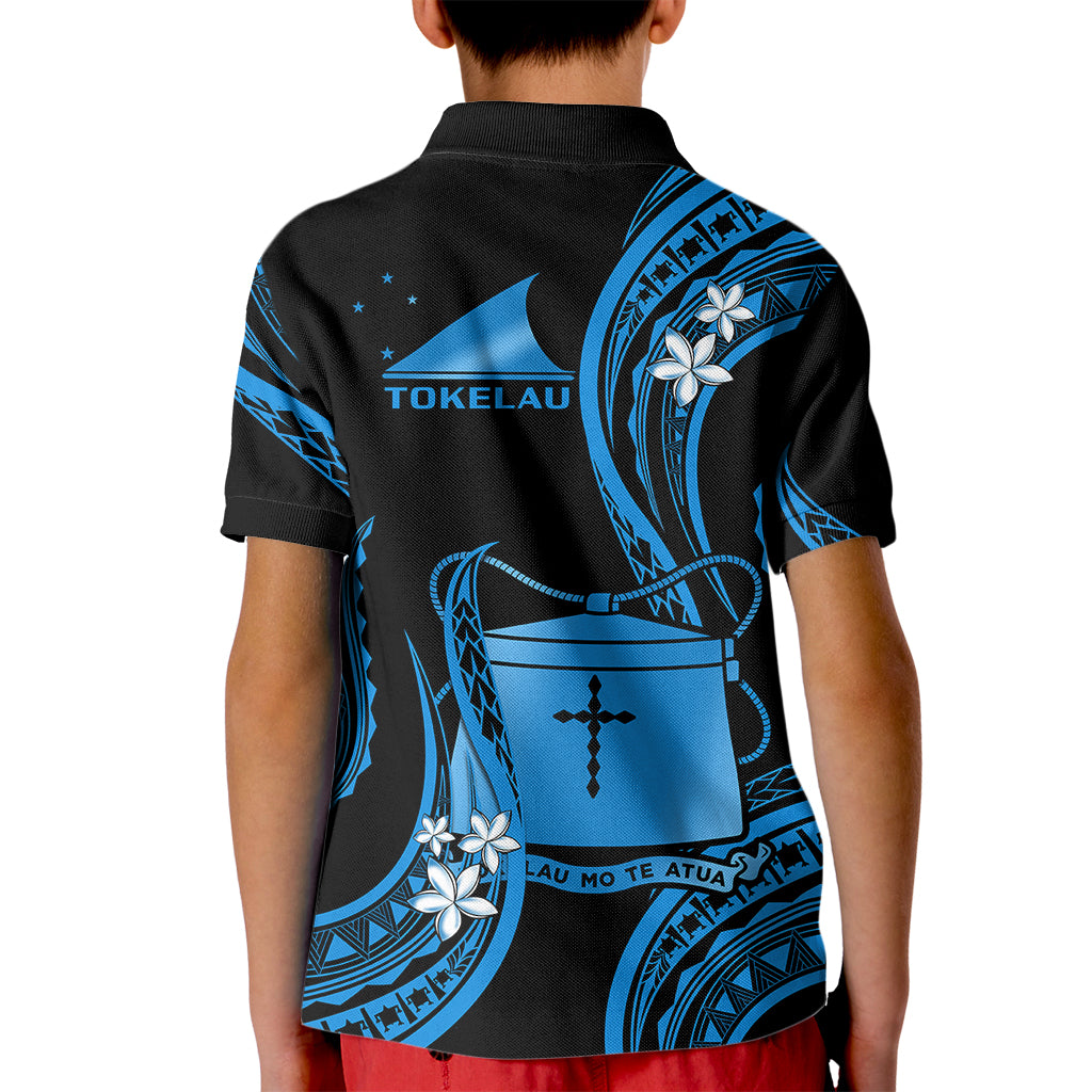 Tokelau Kid Polo Shirt Tokelauan Tatau With Badge Blue LT14 - Polynesian Pride
