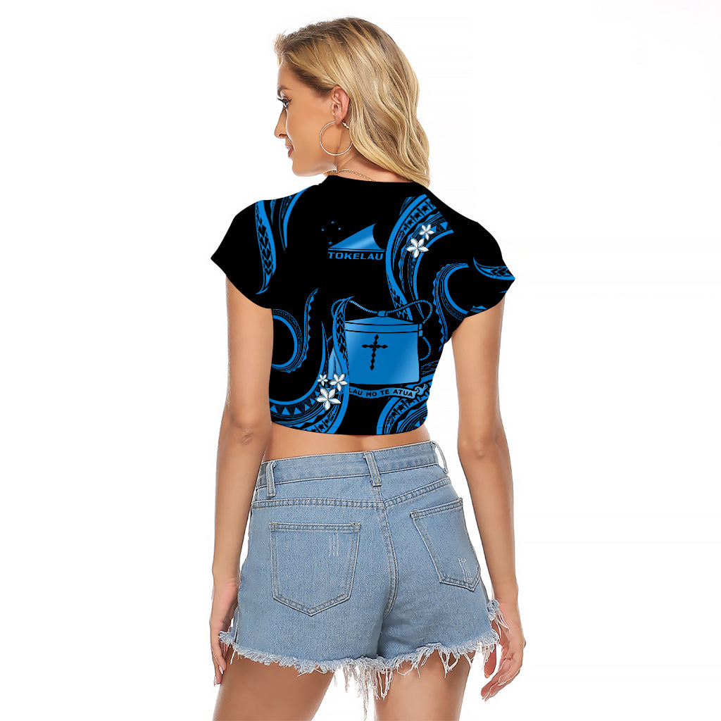 Tokelau Raglan Cropped T Shirt Tokelauan Tatau With Badge Blue LT14 - Polynesian Pride