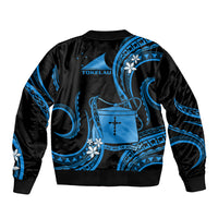 Tokelau Sleeve Zip Bomber Jacket Tokelauan Tatau With Badge Blue LT14 - Polynesian Pride