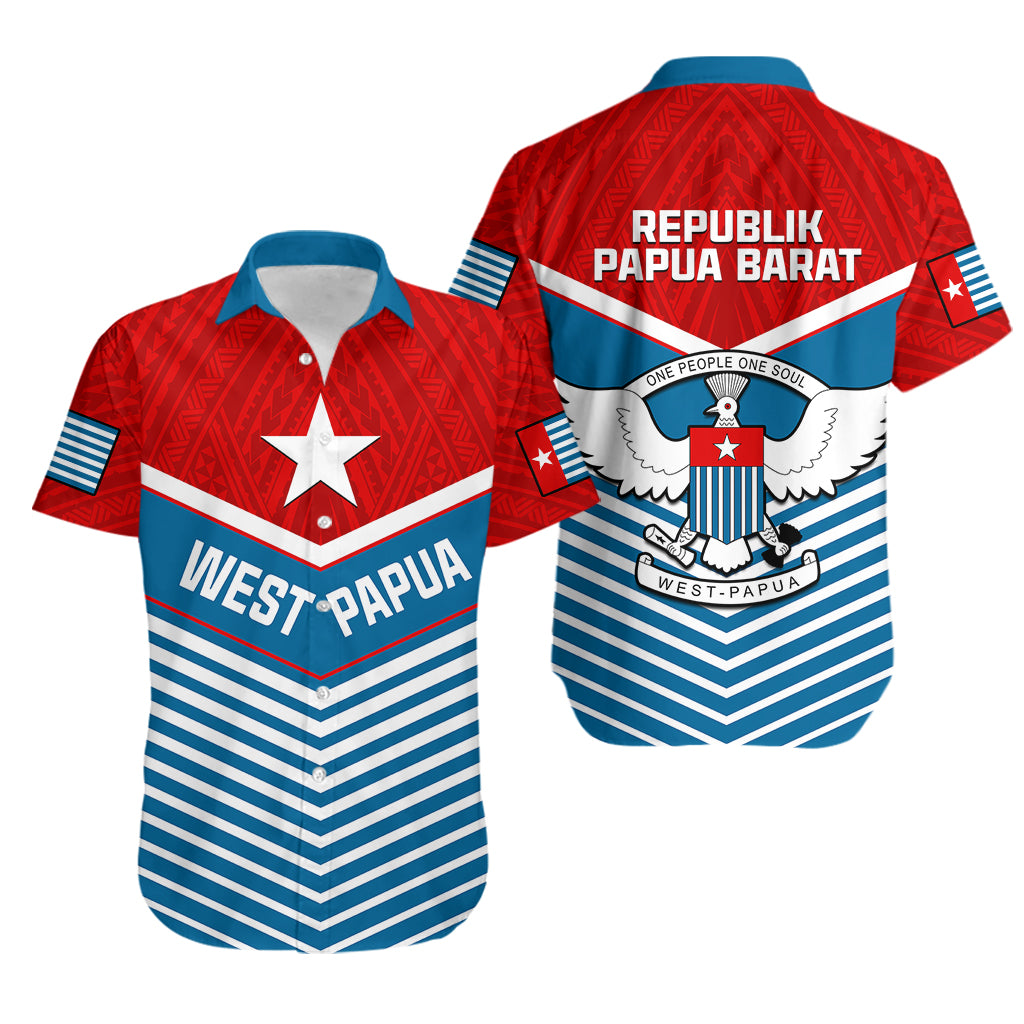 West Papua Hawaiian Shirt Coat Of Arms And Morning Star Flag LT14 Blue - Polynesian Pride