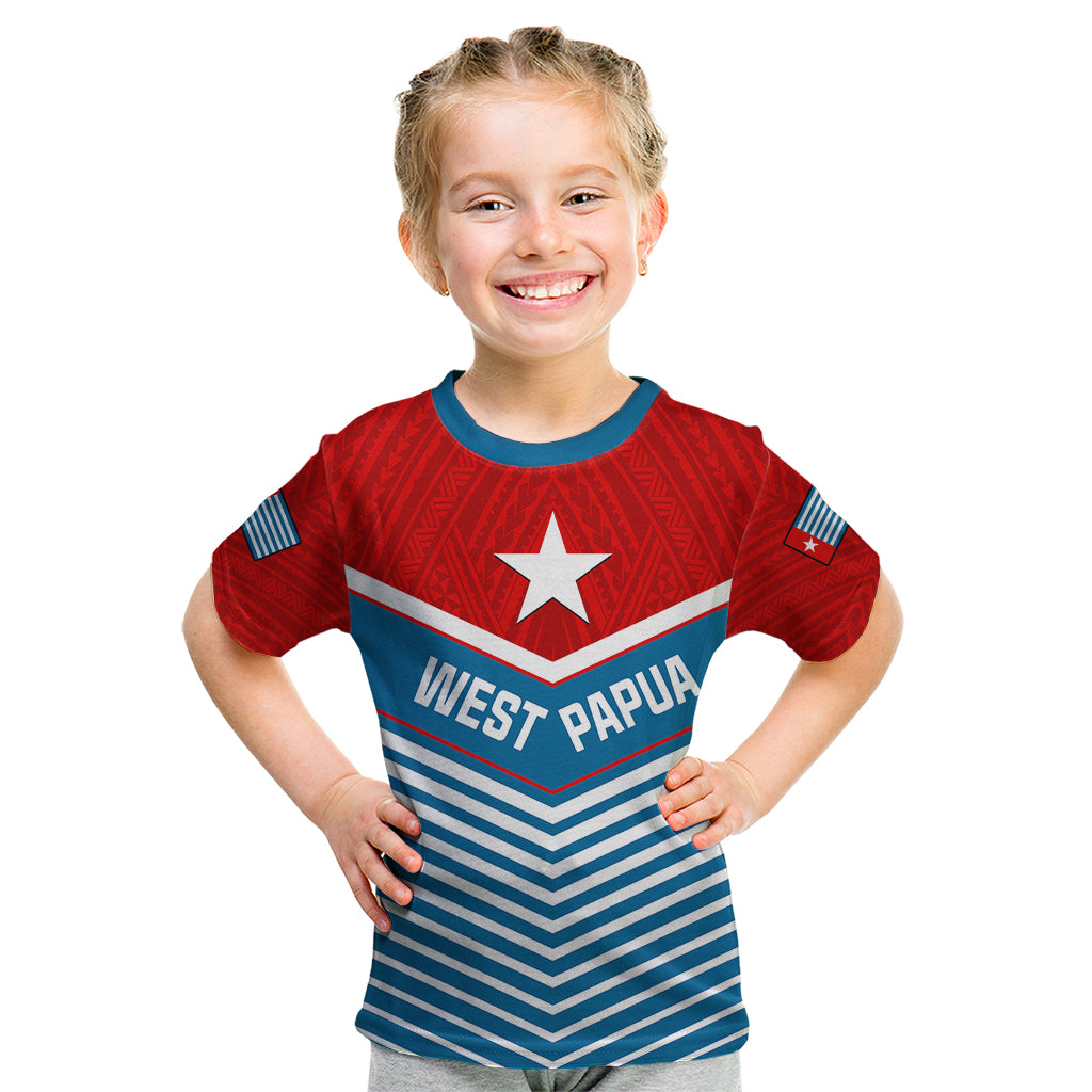 West Papua Kid T Shirt Coat Of Arms And Morning Star Flag LT14 Blue - Polynesian Pride