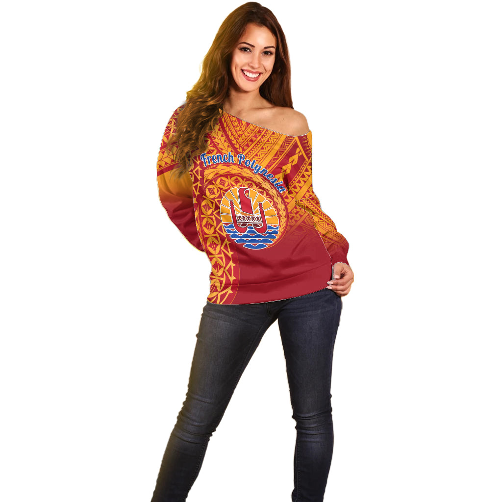 French Polynesia Off Shoulder Sweater Happy Internal Autonomy Day LT14 - Polynesian Pride