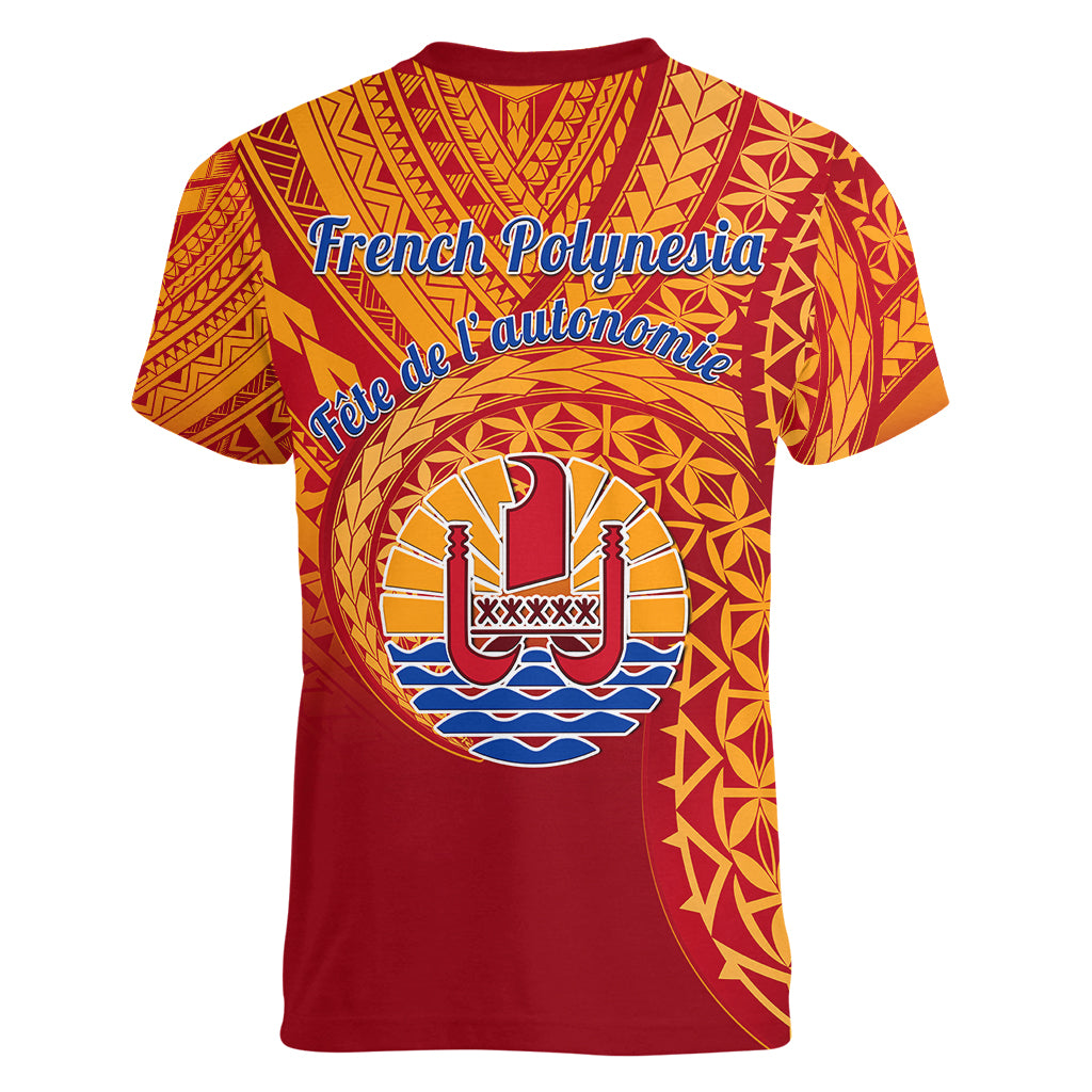 French Polynesia Women V Neck T Shirt Happy Internal Autonomy Day LT14 - Polynesian Pride