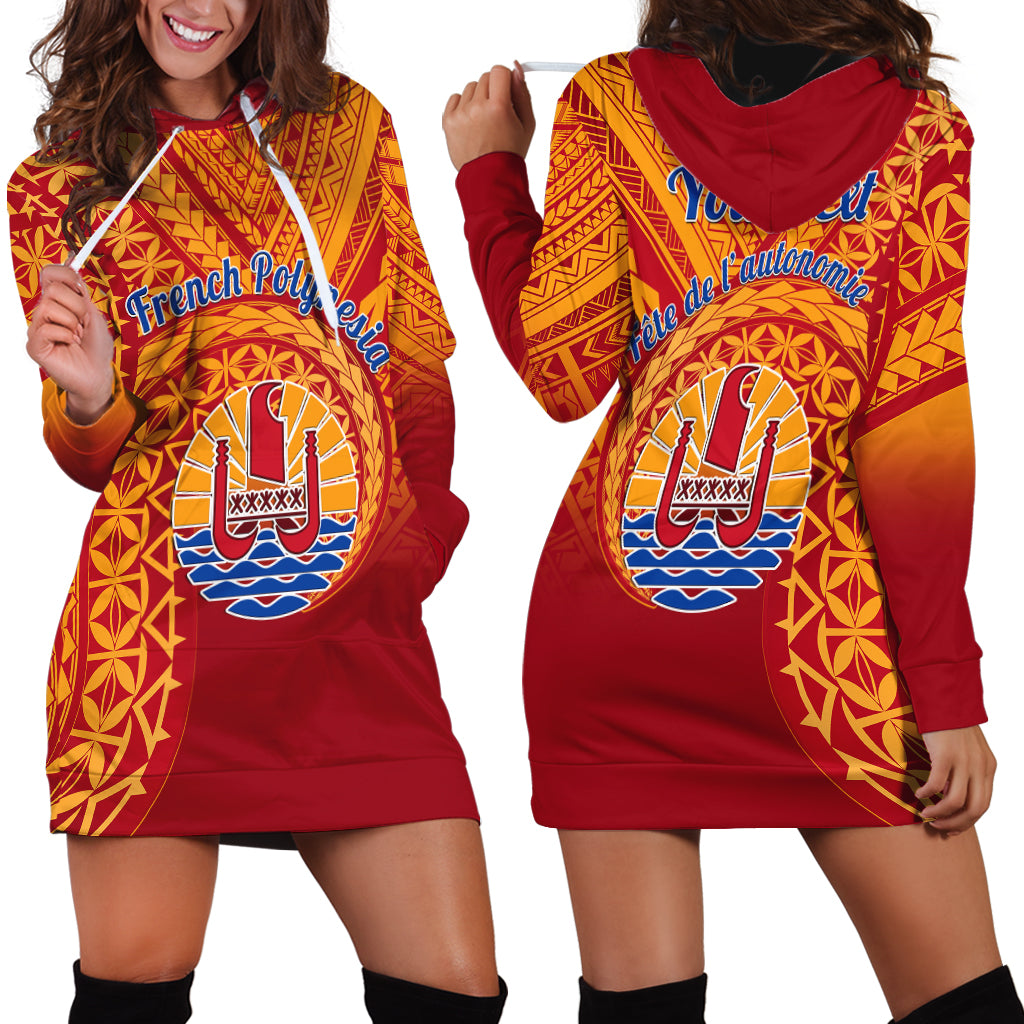 (Custom Personalised) French Polynesia Hoodie Dress Happy Internal Autonomy Day LT14 Red - Polynesian Pride