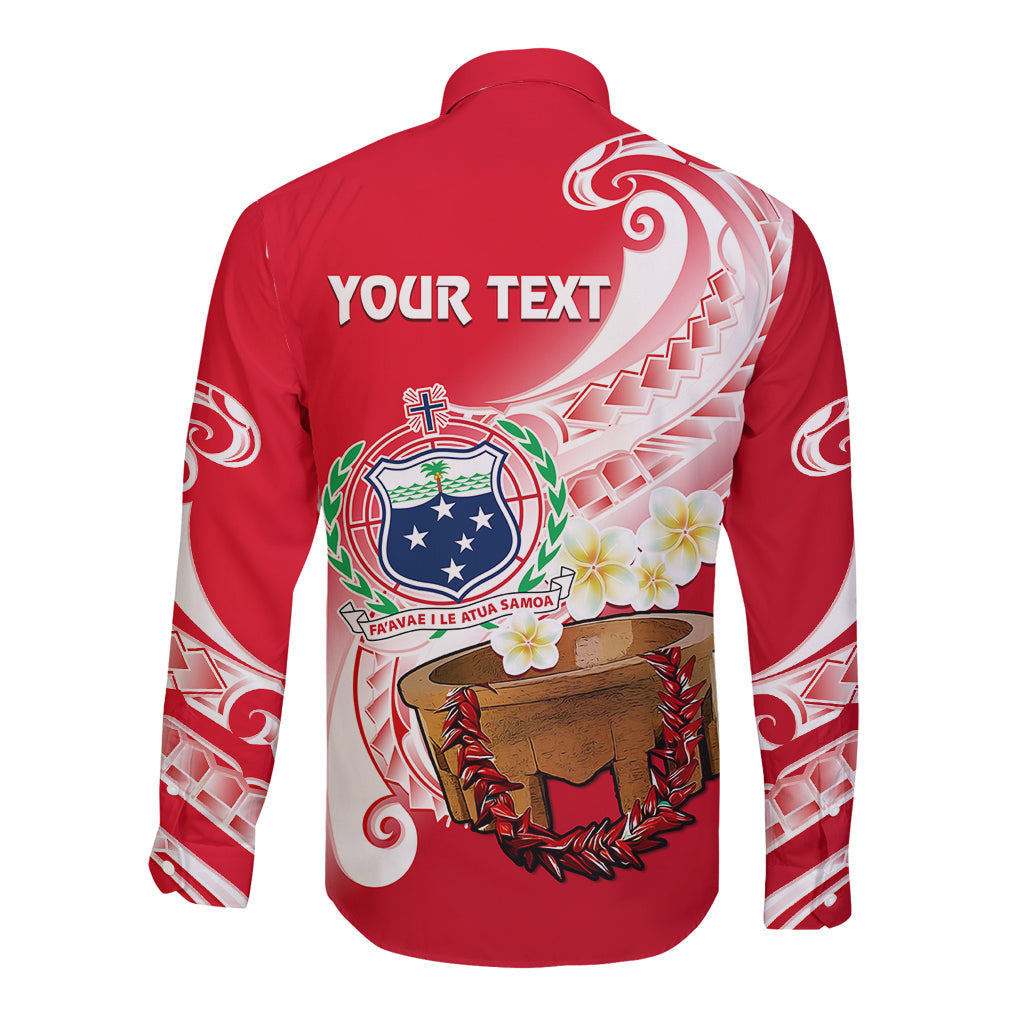 (Custom Personalised) Samoa Long Sleeve Button Shirt Ula Fala Kava Bowl Plumeria Polynesian Red LT14 - Polynesian Pride