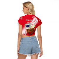 (Custom Personalised) Samoa Raglan Cropped T Shirt Ula Fala Kava Bowl Plumeria Polynesian Red LT14 - Polynesian Pride