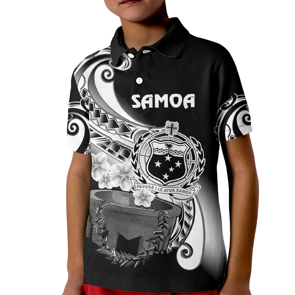 (Custom Personalised) Samoa Kid Polo Shirt Ula Fala Kava Bowl Plumeria Polynesian Black LT14 Kid Black - Polynesian Pride