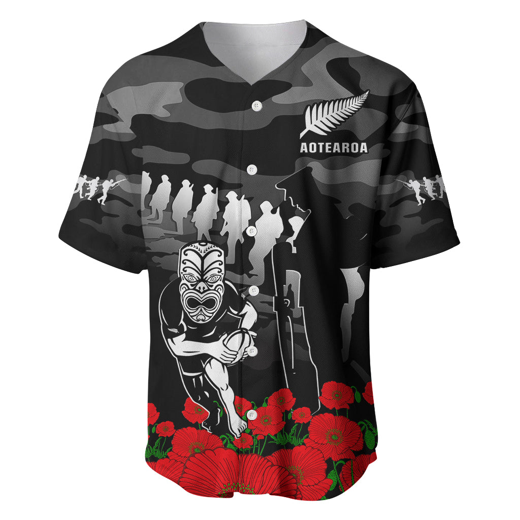 New Zealand ANZAC Rugby Baseball Jersey Silver Fern All Black Camouflage Mix Poppy LT14 - Polynesian Pride
