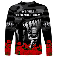 New Zealand ANZAC Rugby Long Sleeve Shirt Silver Fern All Black Camouflage Mix Poppy LT14 - Polynesian Pride