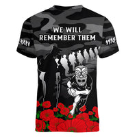 New Zealand ANZAC Rugby Women V Neck T Shirt Silver Fern All Black Camouflage Mix Poppy LT14 - Polynesian Pride