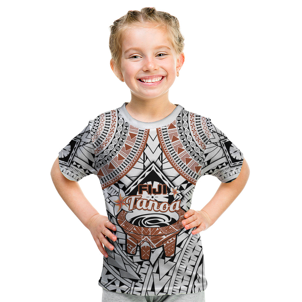 Fiji Tanoa Kid T Shirt Kava Bowl Fijian Tapa Brown Pattern LT14 White - Polynesian Pride