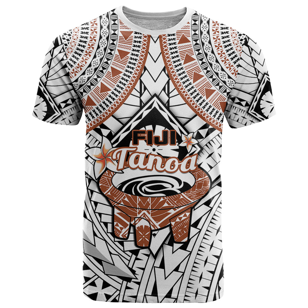 Fiji Tanoa T Shirt Kava Bowl Fijian Tapa Brown Pattern LT14 White - Polynesian Pride