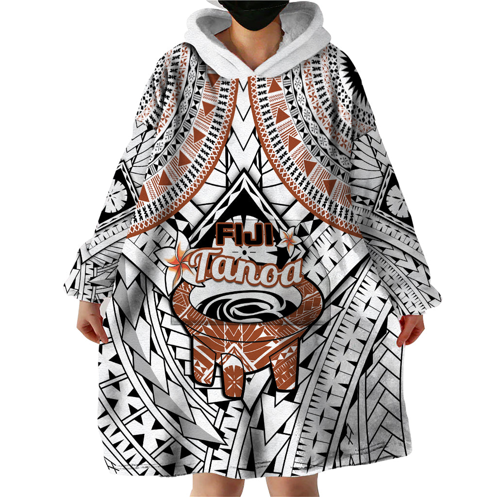 Fiji Tanoa Wearable Blanket Hoodie Kava Bowl Fijian Tapa Brown Pattern LT14 - Polynesian Pride