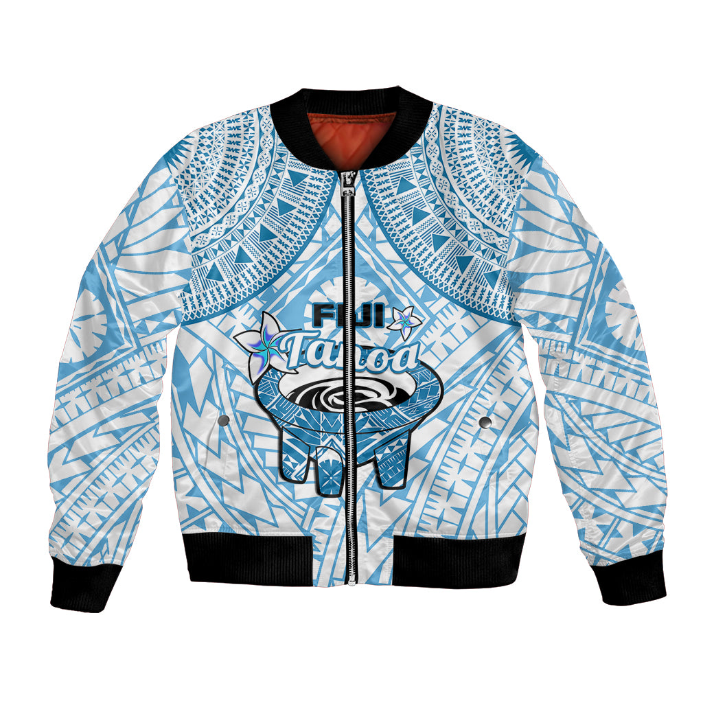 Fiji Tanoa Bomber Jacket Kava Bowl Fijian Tapa Blue Pattern LT14 Unisex Blue - Polynesian Pride