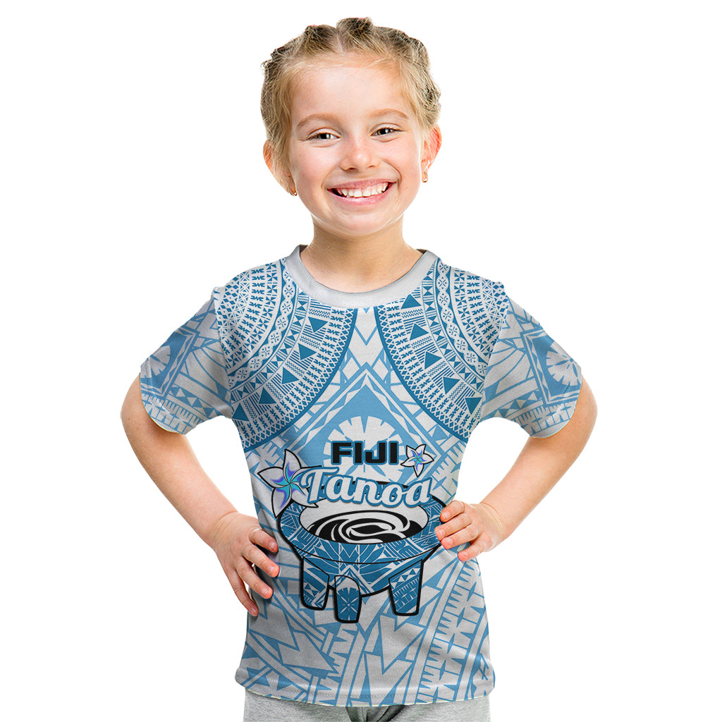 Fiji Tanoa Kid T Shirt Kava Bowl Fijian Tapa Blue Pattern LT14 Blue - Polynesian Pride