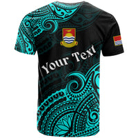 Custom Ribaberiki Kiribati Coat of Arms Mix Cyan Polynesian T Shirt LT14 - Polynesian Pride