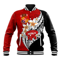 Tonga Kava Bowl Baseball Jacket Tongan Kupesi Ngatu Pattern Black LT14 Unisex Red - Polynesian Pride