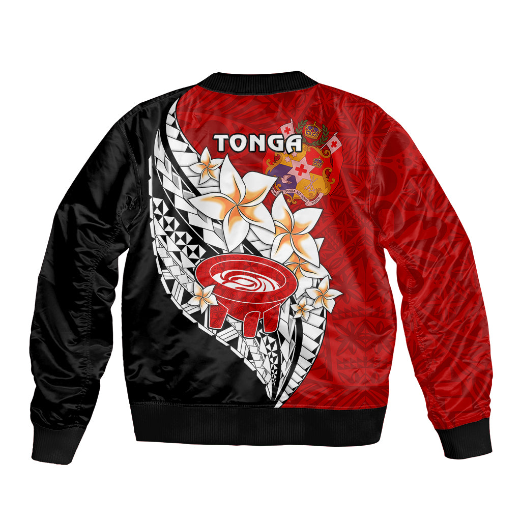 Tonga Kava Bowl Bomber Jacket Tongan Kupesi Ngatu Pattern Black LT14 - Polynesian Pride