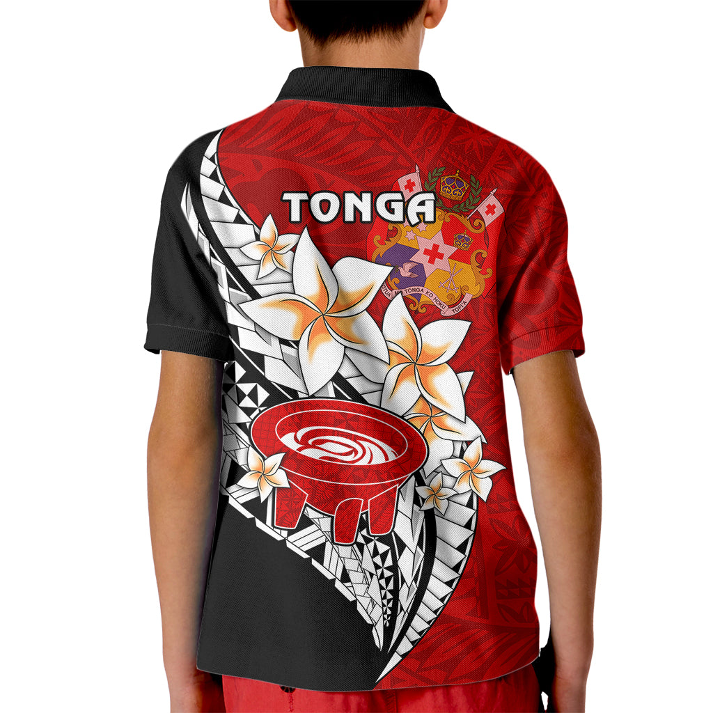 Tonga Kava Bowl Kid Polo Shirt Tongan Kupesi Ngatu Pattern Black LT14 - Polynesian Pride