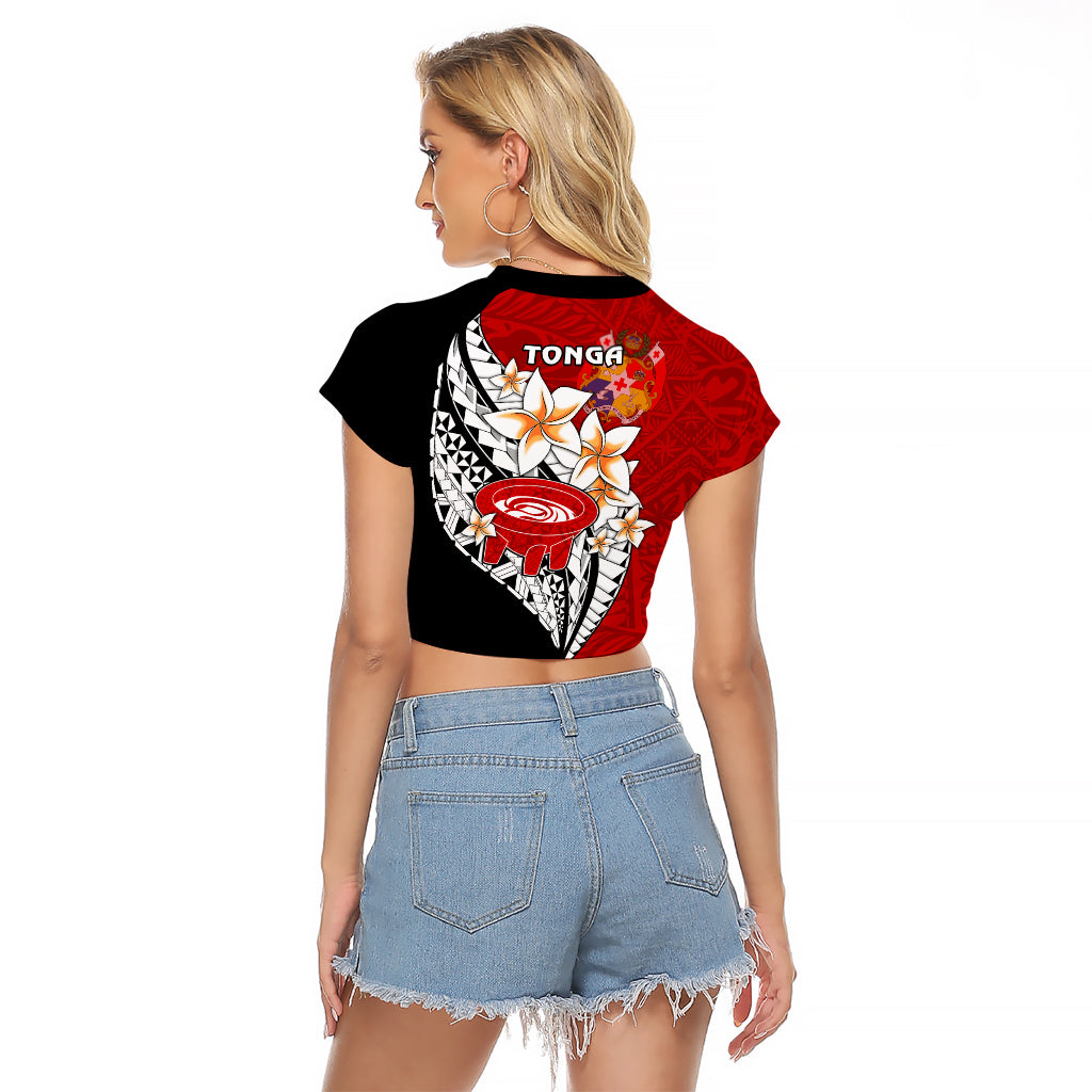 Tonga Kava Bowl Raglan Cropped T Shirt Tongan Kupesi Ngatu Pattern Black LT14 - Polynesian Pride