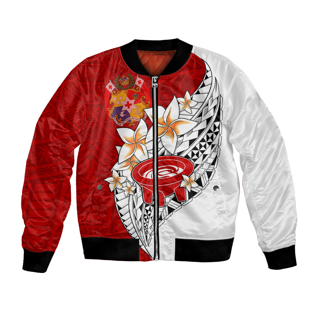Tonga Kava Bowl Bomber Jacket Tongan Kupesi Ngatu Pattern White LT14 Unisex Red - Polynesian Pride
