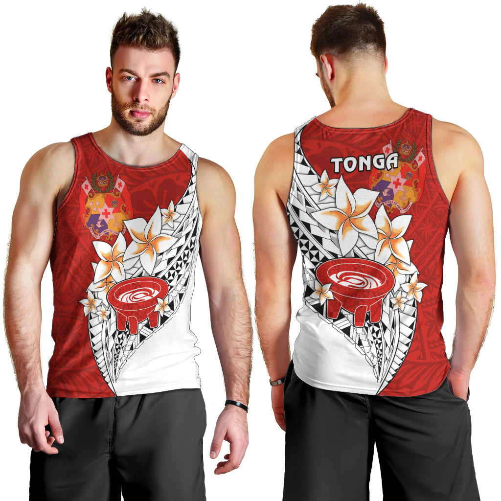 Tonga Kava Bowl Men Tank Top Tongan Kupesi Ngatu Pattern White LT14 - Polynesian Pride
