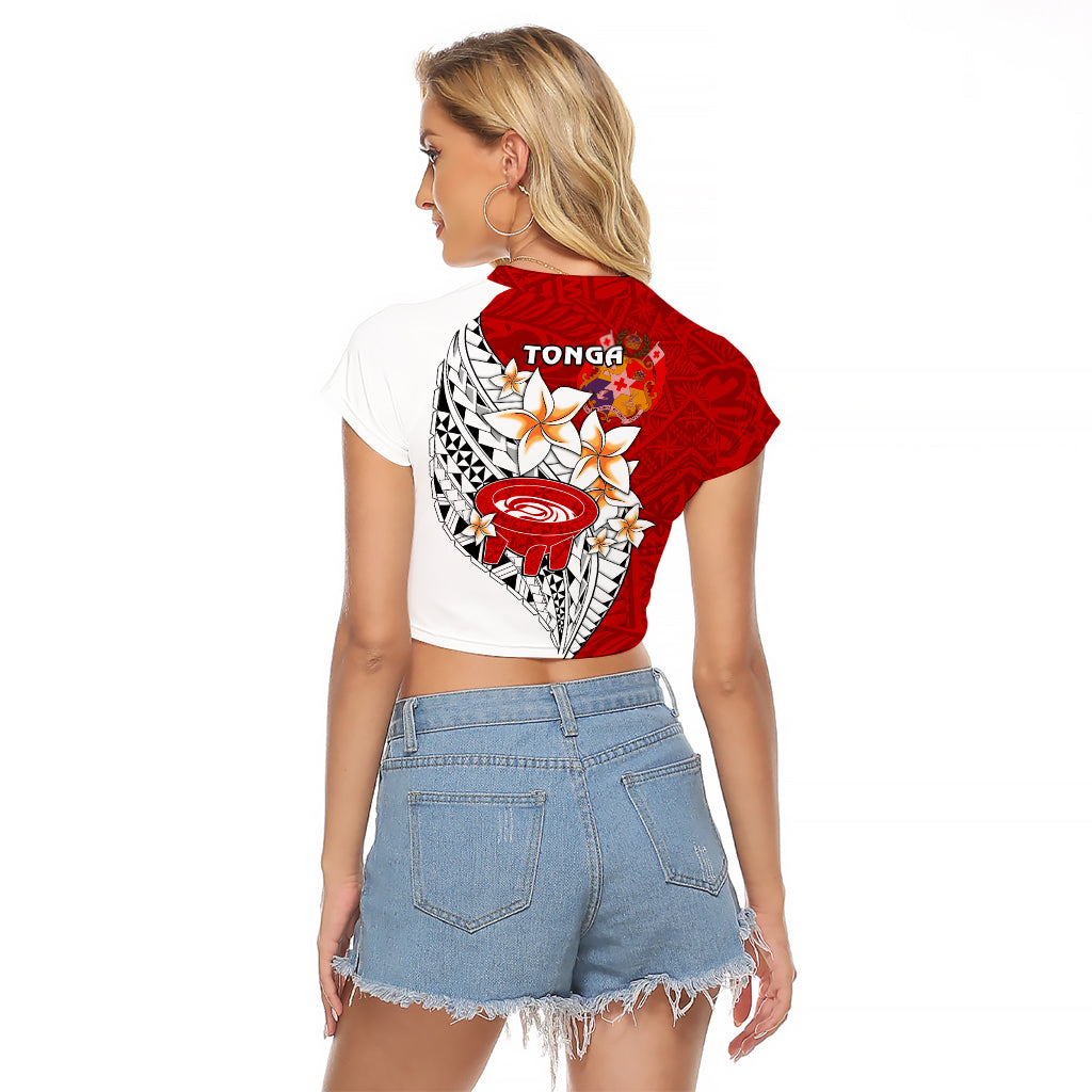 Tonga Kava Bowl Raglan Cropped T Shirt Tongan Kupesi Ngatu Pattern White LT14 - Polynesian Pride