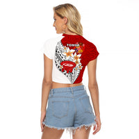 Tonga Kava Bowl Raglan Cropped T Shirt Tongan Kupesi Ngatu Pattern White LT14 - Polynesian Pride