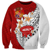 Tonga Kava Bowl Sweatshirt Tongan Kupesi Ngatu Pattern White LT14 Unisex Red - Polynesian Pride