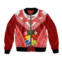 Tonga Heilala Flowers Bomber Jacket Tongan Ngatu White Special Verison LT14 Unisex Red - Polynesian Pride