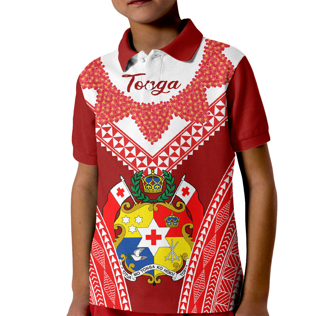 Tonga Heilala Flowers Kid Polo Shirt Tongan Ngatu White Special Verison LT14 Kid Red - Polynesian Pride