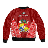 (Custom Personalised) Tonga Heilala Flowers Bomber Jacket Tongan Ngatu White Special Verison LT14 - Polynesian Pride