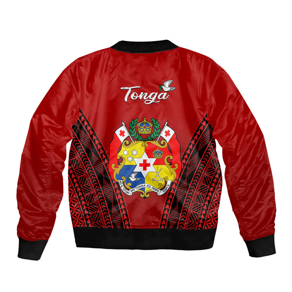 Tonga Heilala Flowers Sleeve Zip Bomber Jacket Tongan Ngatu Black ...
